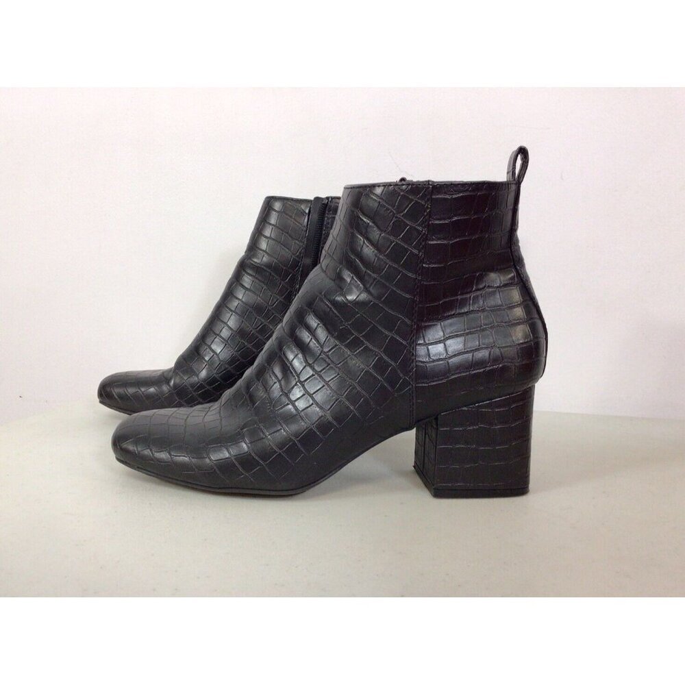 Black Croc-Embossed Ankle Boots